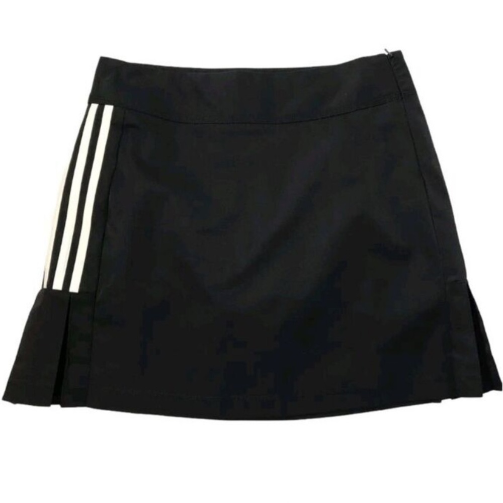 Adidas Stretch Tennis Golf Skirt Black Iconic Classic White Stripes Sz 4 Small